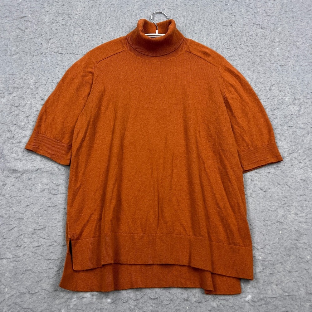 Everlane Sweater Women's Large Orange Rust Wool Short Sleeve Knit Turtleneck Top